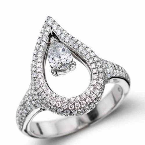 Anillo de compromiso para mujer Moissanite certificado corte pera de 3 quilates enchapado en oro blanco de 14 quilates Foto 4 de 4