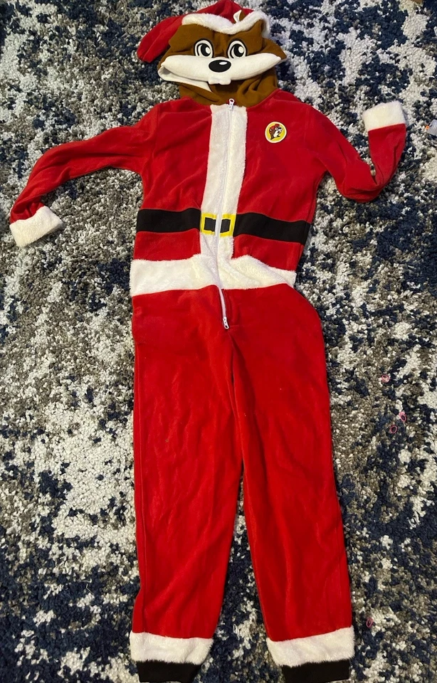 Pijama Bucees Santa One Piece Juvenil Mediano Grande Rojo Con Capucha Cremallera Cola de Navidad Foto 2 de 4