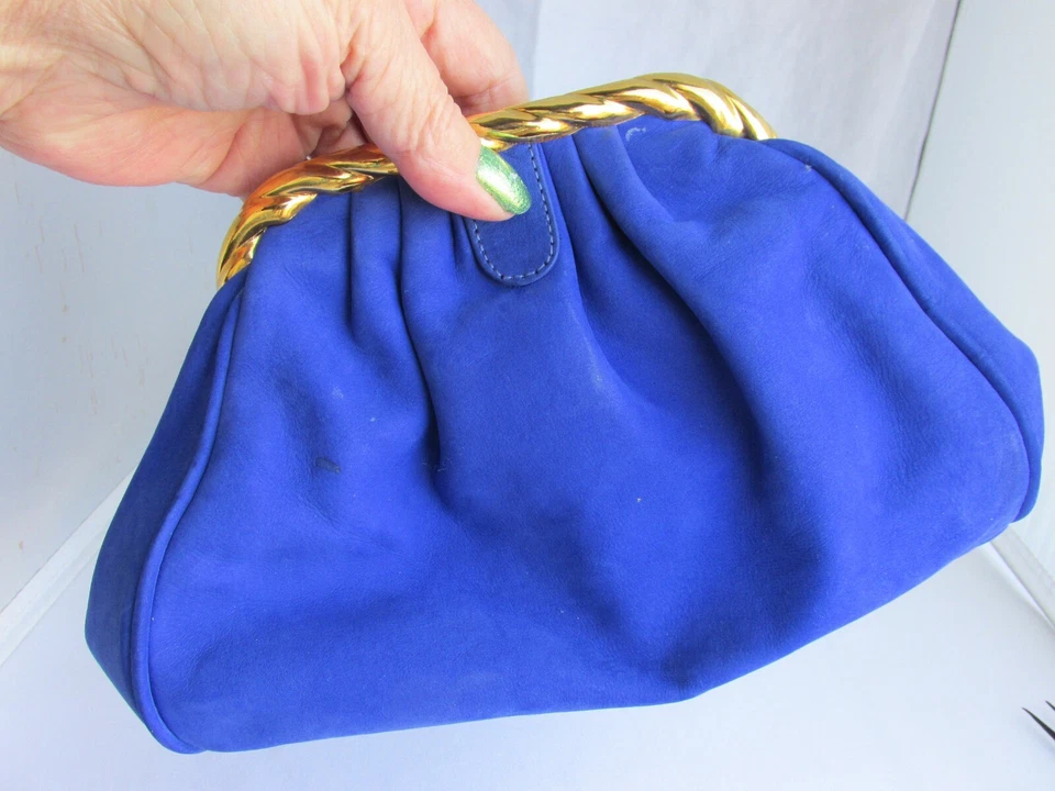MARAOLO Made Italy Royal Blue Leather Purse Handbag w/ Strap Clutch - Image 3 of 4