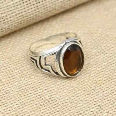 Smoky Quartz Gemstone 925 Sterling Silver Men's Ring Classic Ring All Size  D52