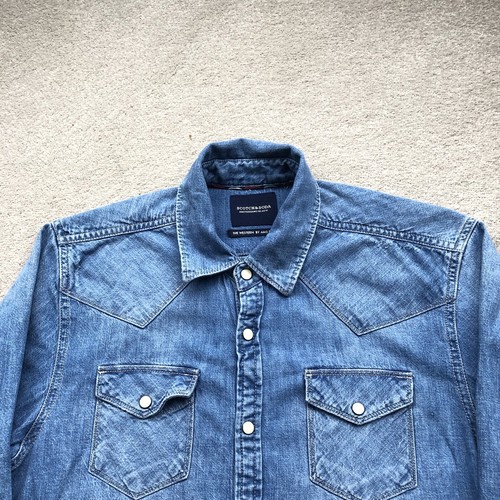 Camisa vaquera occidental Scotch & Soda Ams azul para hombre perla a presión azul talla S - Imagen 2 de 15