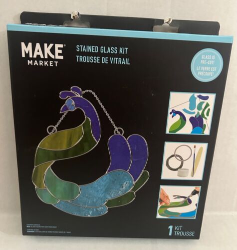 New in Package Make Market Peacock Stained Glass Kit Blue/Green Hanging Chain - Picture 1 of 6
