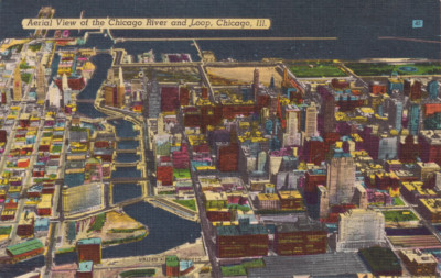 CHICAGO ILLINOIS *2X3 FRIDGE MAGNET* AERIAL VIEW BIRDS EYE CITY MAP VINTAGE OLD