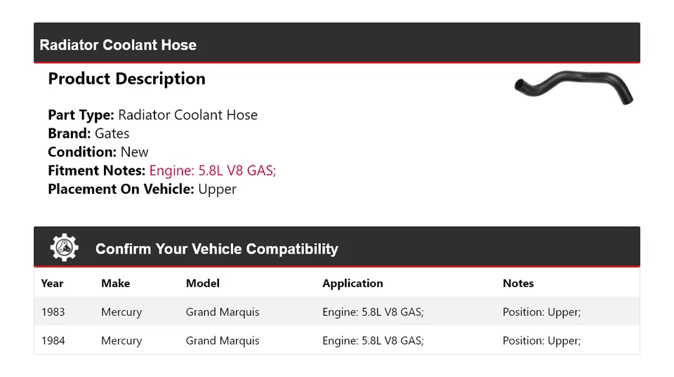 For 1983-1984 Mercury Grand Marquis Radiator Coolant Hose Upper Gates - Image 2 of 4