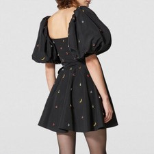 VALENTINO XB3VAXK04H2 Fairy Crystal Fruit Jewel Embellish Mini Dress Puff Flared