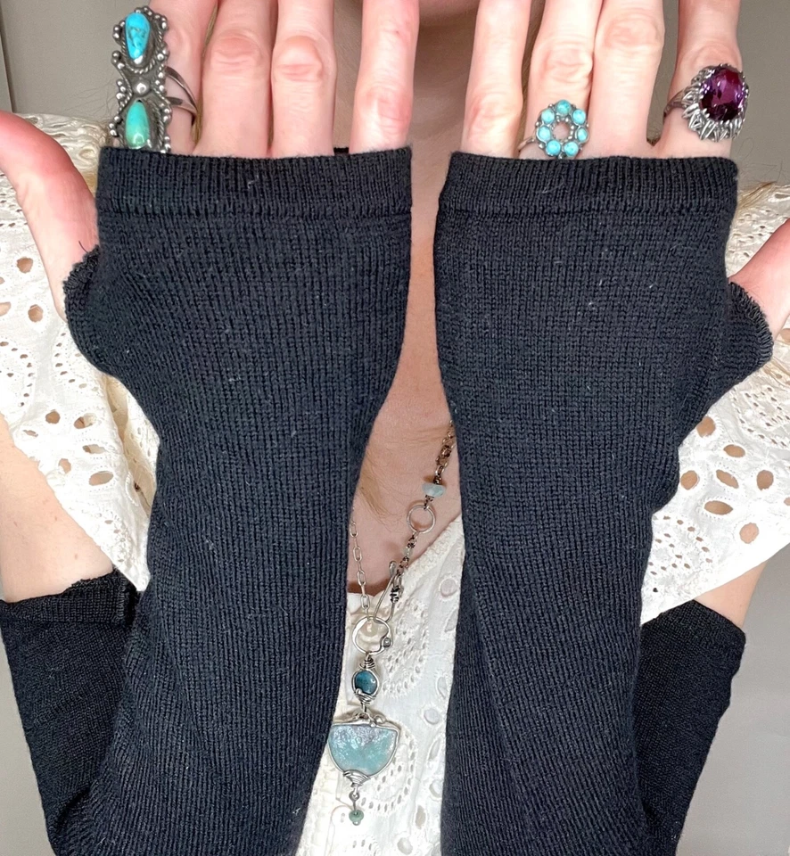 Calentadores de brazo de cachemir guantes negros tejidos sin dedos largos hasta el codo ligeros Foto 4 de 4