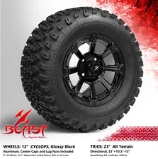 4x GOLF CART 12" BLACK CYCLOPS WHEELS and 23"x10.5"-12" ALL-TERRIAN TIRES