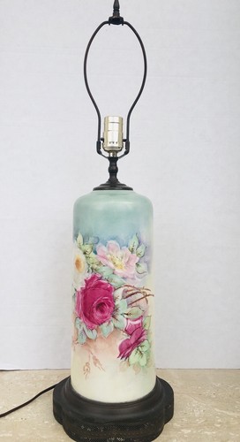 Vintage Hand Painted Ceramic Rose Table Lamp Shabby Chic Beautiful