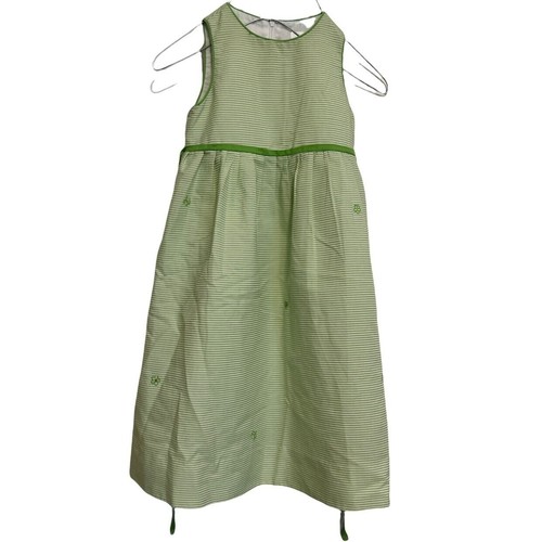 Florence Eiseman Dress Girls Green Stripe Belted Pleated Floral Embroidered Sz 4 - Picture 3 of 9