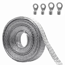 9.8ft 1/2 inch Flat Tinned Copper Braided Ground Strap Wire Sleeve Expandable...