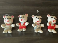 VTG Kitsch White Flocked Plastic Christmas Teddy Bear Ornaments Lot 4.5”