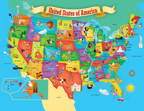 Masterpieces 60 Piece Educational Jigsaw Puzzle for Kids - USA Map State Shaped - Picture 2 of 12