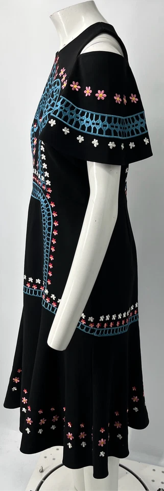 Vestido midi Temperley London Resort 2017 negro recortado floral bordado talla 8 Foto 3 de 4