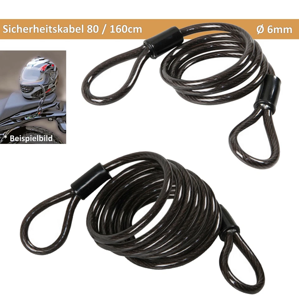 LAMPA Sicherheitskabel Stahlseil Ø6mm L 80cm 160cm Diebstahl Sicherung Schlaufenseil