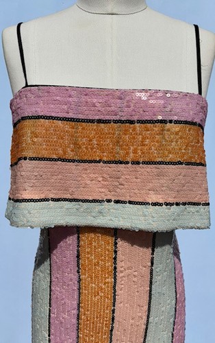 Gianni Bini Halston Multi-color Pastel Sequin Striped Cocktail Midi Dress Size 6 - Picture 10 of 18