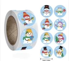 500 pcs Sticker Roll 1 Inch Holiday Christmas Frosty Snowman round Self Adhesive
