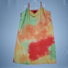 Eloquii Slip Dress 24 Green Orange Tie-Dye Maxi Midi Beachy Festival