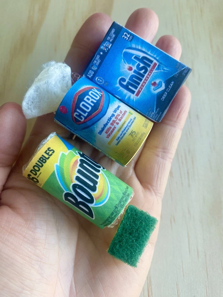 4 pcs lot 1:6 Doll Kitchen Clean Supplies Paper Towel Bounty Mini Brands scotch - Image 2 of 4