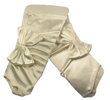 White Satin Gloves Gauntlets Bows Fingerless Wedding Bridal Prom Evening NOS