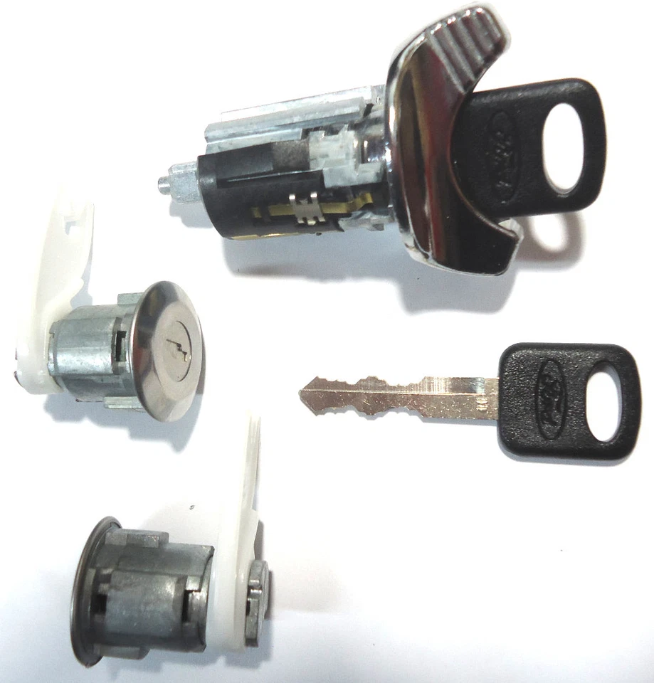 Ford Ignition Switch Lock Cylinder + Pair (2) Door Lock Cylinder W/2 Logo Keys - Image 3 of 4
