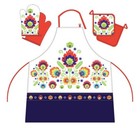 Apron Oven Glove and Pot Holder Set of 3pcs Flowers Theme 100% cotton Quality