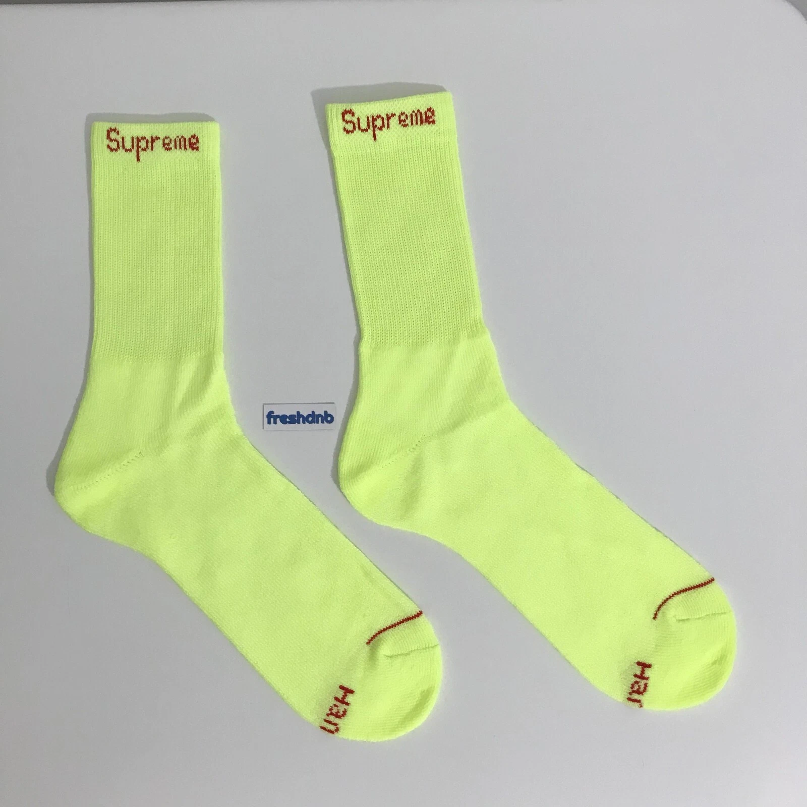Chaussettes Supreme Hanes Crew jaune fluorescent (paire unique)   Taille 6 12