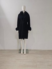 Vtg Y2k New Look Afghan Coat Uk 12 Eu 40 Black Suede Wool Vintage Long-length 90