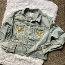Lularoe Harvey Embroidered Jean Jacket Aztec Light Wash Denim Women’s Size Large