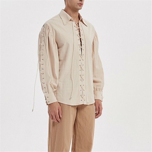 Men Medieval Pirate Shirt Gothic Lace 