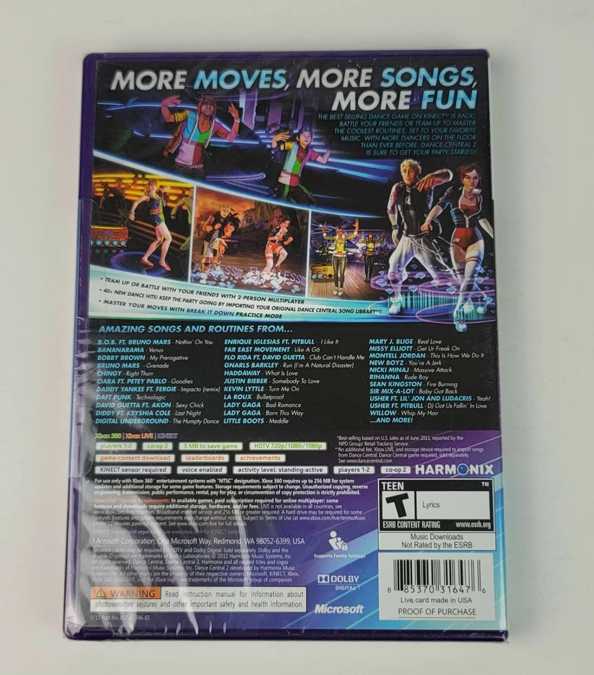 XBOX 360 Dance Central 2 Game Need Xbox Live & Kinect Sensor "T" Sealed NEW - Image 2 of 4