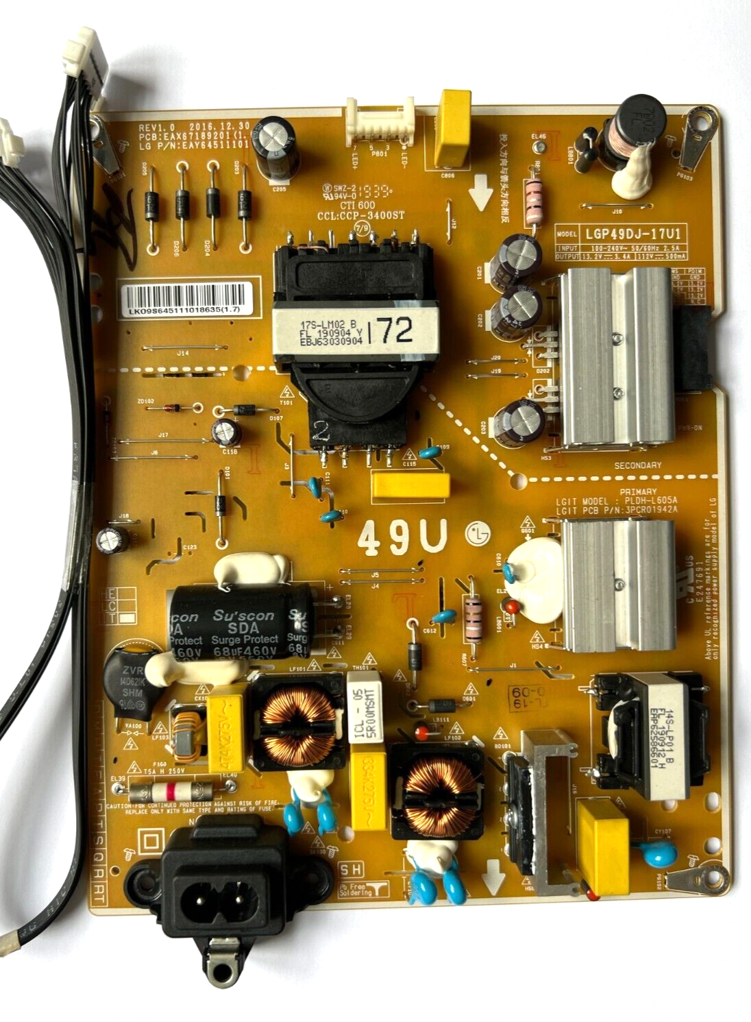 PSU POWER SUPPLY BOARD EAY64511101 EAX67189201(1.6) FOR 49"" LG 49UM7400PLB TV
