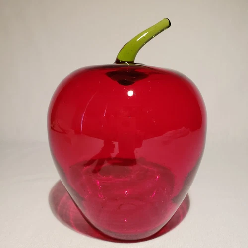 Viking Red Apple Paperweight Hand Blown Art Glass Applied Stem Figurine 6"
