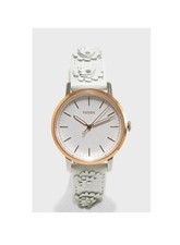 Image of New Fossil Women Neely White Leather Strap Watch & Heart Earring Set ES4383