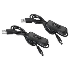 2pcs USB to DC Extension Cable with ON/Off Switch Power Cords Adapter Black