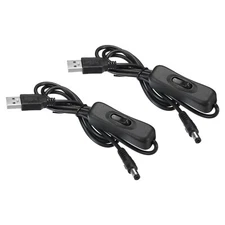 2pcs USB to DC Extension Cable with ON/Off Switch Power Cords Adapter Black