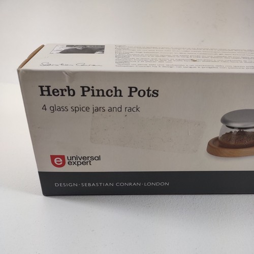 West Elm Sebastian Conran Herb Pinch Pots RARE Stackable NIB Glass Wood Silver - Picture 2 of 12
