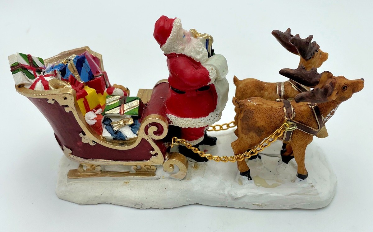 サンタクロース スプリング人形 置物 2体セット Holiday Time Resin Santa Claus w/2 Reindeer Sleigh With Toys