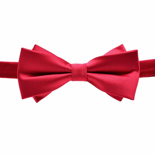 Men Solid Color Diamond Tip Bow Ties Double Layer Pre-tied Wedding Party Bowtie - Picture 4 of 9