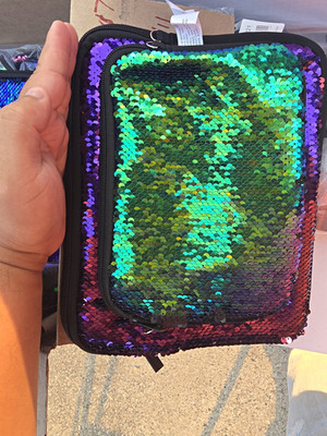 2pcs As Shown Multicolor Sequin Material Zipper Makeup Bag Cosmetic Pouch
