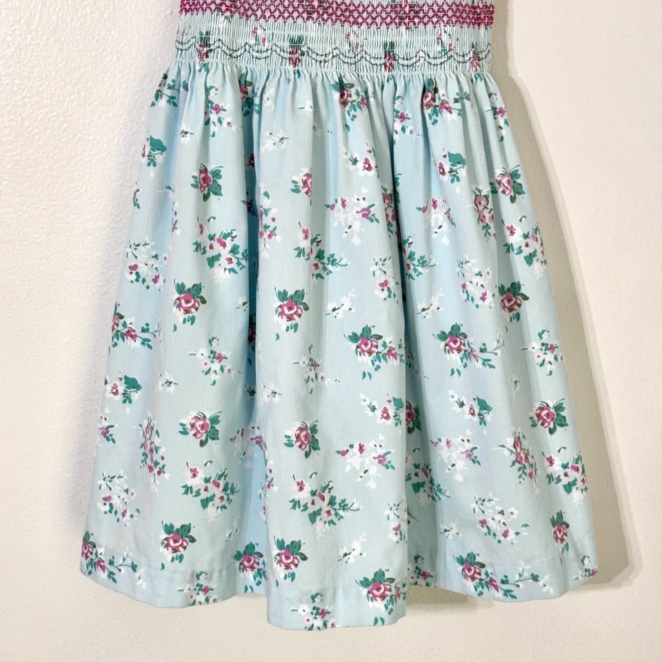 Laura Ashley Girls Sz6 Floral Corduroy Sleeveless Dress Smocked Peter Pan Collar - Image 3 of 4