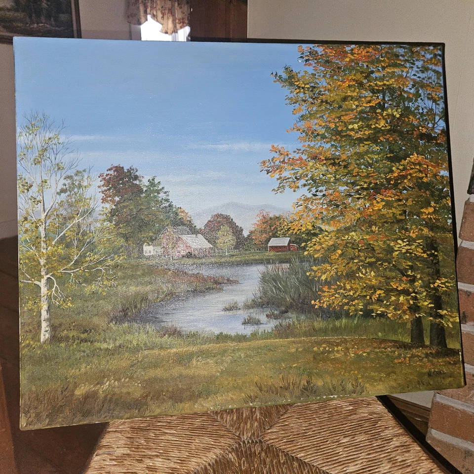 New England Farm In Fall Autumn Oil On Canvas Signed 20x24 Impressionist Artist - Image 2 of 4