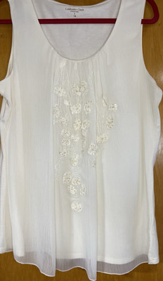 Coldwater Creek LARGE Sleeveless Tank Top Cream Ivory Color Embellishment Beads
