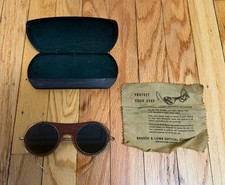 Vtg Antique Wilson Amber Glass Motorcycle Racing Goggles Industrial Steampunk