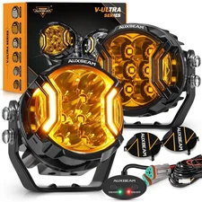 AUXBEAM LED Driving Lights 3" Round Hyper Spot Beam Work Amber Spotlights Pods