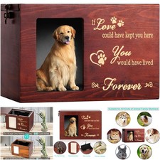 Large Wooden Dog Cat Ash Urn Photo Frame Black Flannel Lining