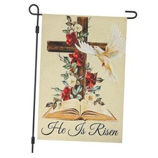 Easter Garden Flag Double Sided 12 18 Inch,Cross Flowersn Dove He Is Risen