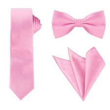Necktie, Pre-Tied Bowtie, and Pocket Square Set Ties for Wedding One Size Pink