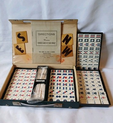 Mann Shing Mahjong Set 144 Bambus Rückseite Fliese Smart Case Buch Extras Mah Jong Jongg