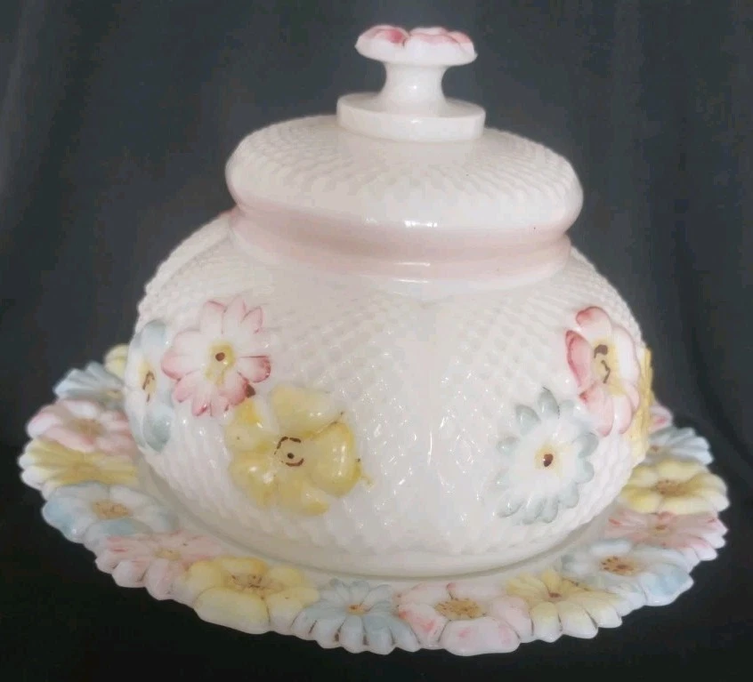 Antique Consolidated Glass Cosmos Covered Butter Dish 1894-1915
