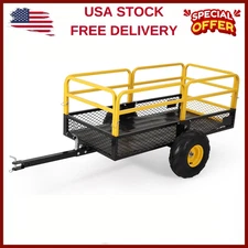 22Cu.Ft 1600LB Lawn Mower ATV UTV Trailer Tow Behind Dump Cart W/Removable Sides